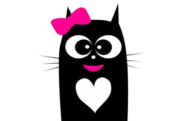 Black Cat Svg, Black Cat with Heart Sv