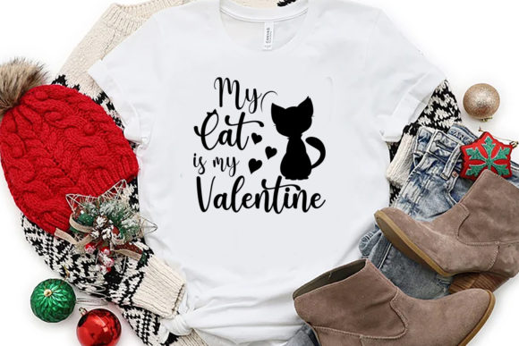 Cat is My Valentine T Shirt SVG Design