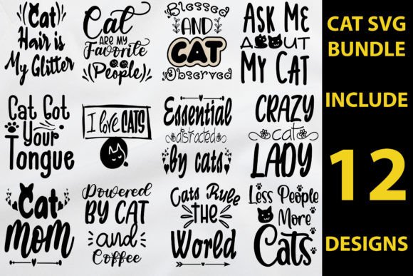 Cat SVG Bundle Includes 12 Designs
