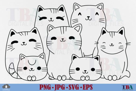Cat SVG,Doodle Cute Cats Outline Clipart