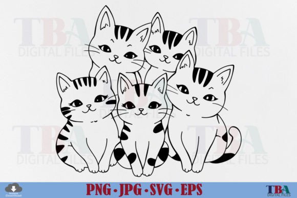 Cat SVG PNG, Cute Cats Outline Clipart