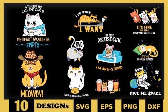 Cute Cat SVG Bundle 10 Designs