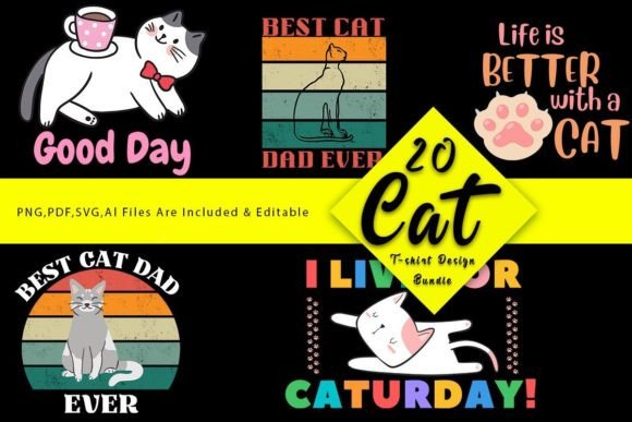 Cute Funny Cat T-Shirt Design Bundle