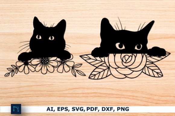 Laser Cut Floral Peeking Cat SVG Bundle