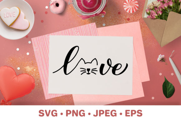 Love Cat Calligraphy Lettering