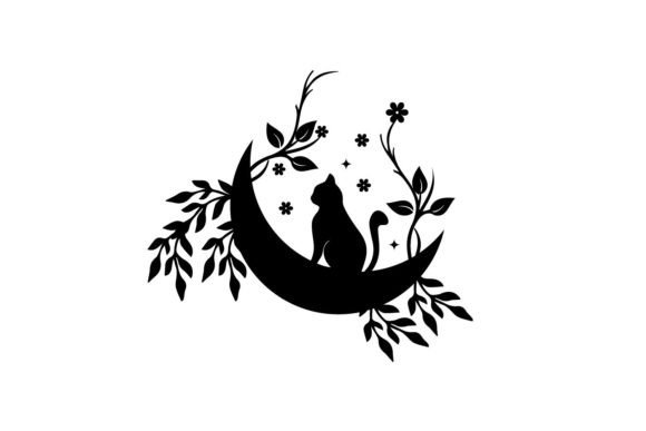 Moon Star Floral Cat Svg
