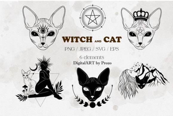 Mystical Black Cat. Witch and Cat SVG