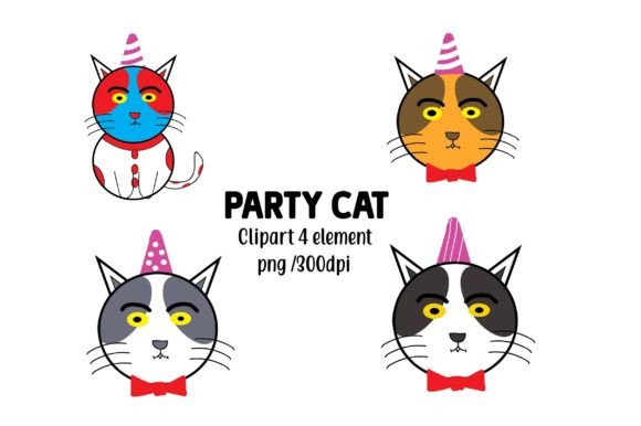 Party Cats Clipart, Cartoon Cute Cat PNG
