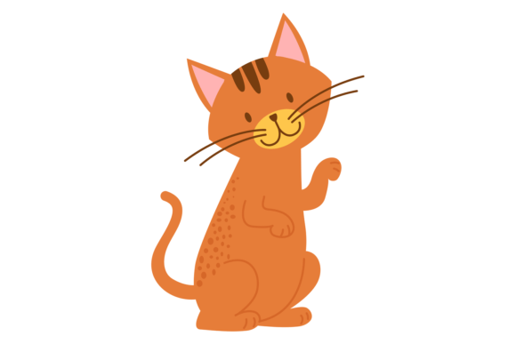 Standing Cat with Raised Paw. Red Fur Ki